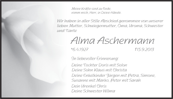 Traueranzeige von Alma Aschermann von Pegnitz-Zeitung